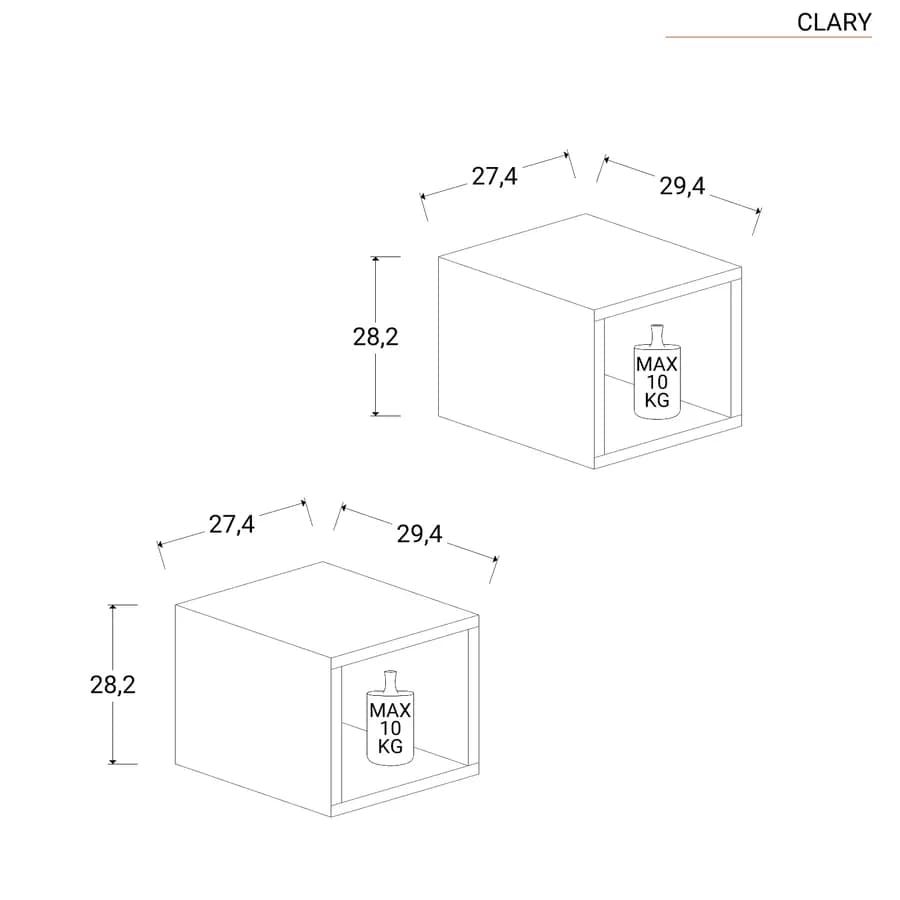 Set 2 cubi pensili 27x28h cm gesso - Clary