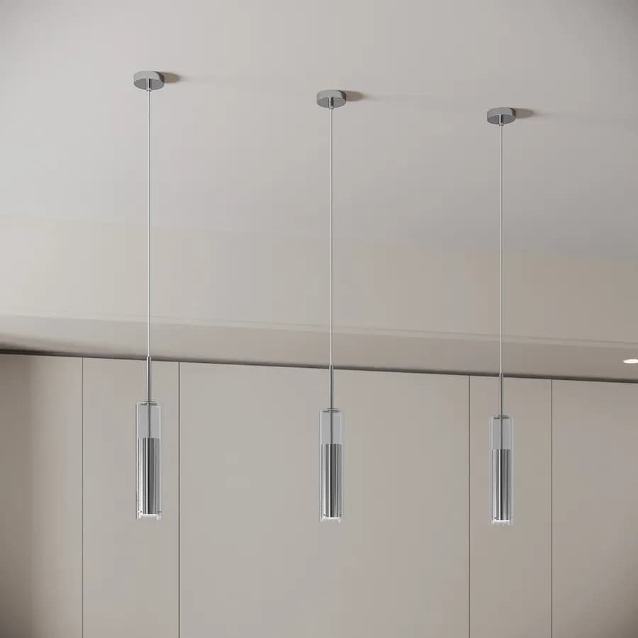 Set 3 lampade a sospensione 170h cm in vetro e metallo cromato