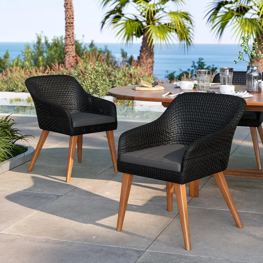 Set 2 poltrone da giardino in polyrattan nero con cuscini neri - Habanero