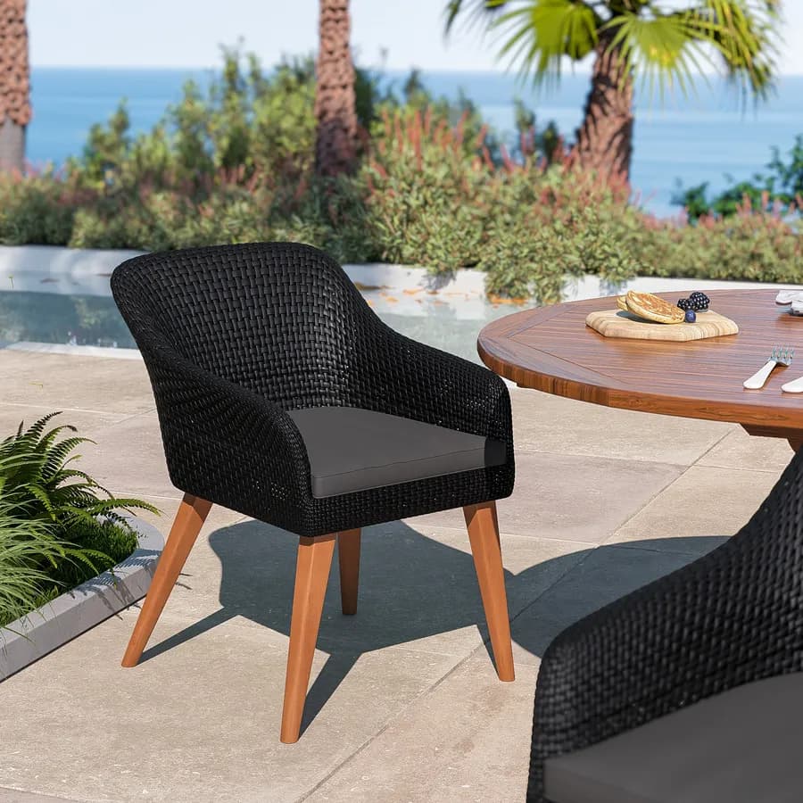 Set 2 poltrone da giardino in polyrattan nero con cuscini neri - Habanero