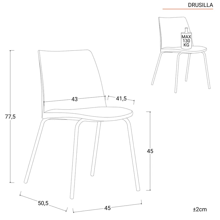 Set 2 sedie in polipropilene con seduta in similpelle nero - Drusilla