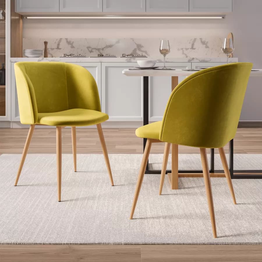 Set 2 sedie in velluto verde oliva con gambe effetto legno - Mady