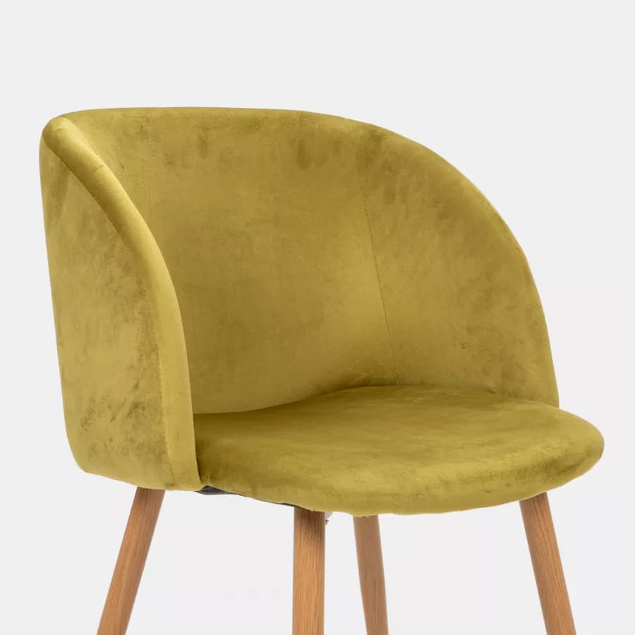 Set 2 sedie in velluto verde oliva con gambe effetto legno - Mady