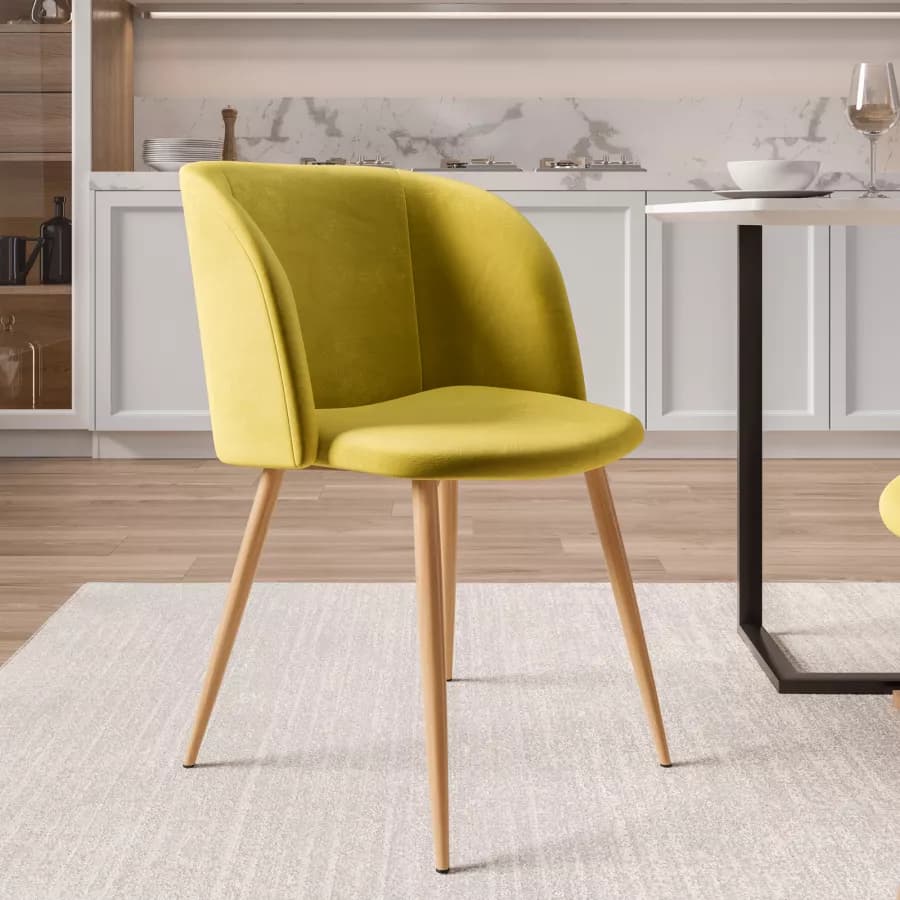 Set 2 sedie in velluto verde oliva con gambe effetto legno - Mady