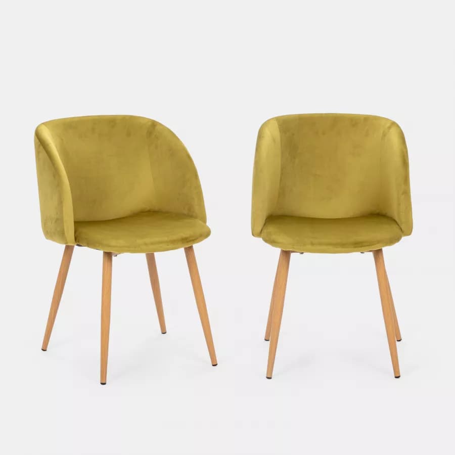 Set 2 sedie in velluto verde oliva con gambe effetto legno - Mady