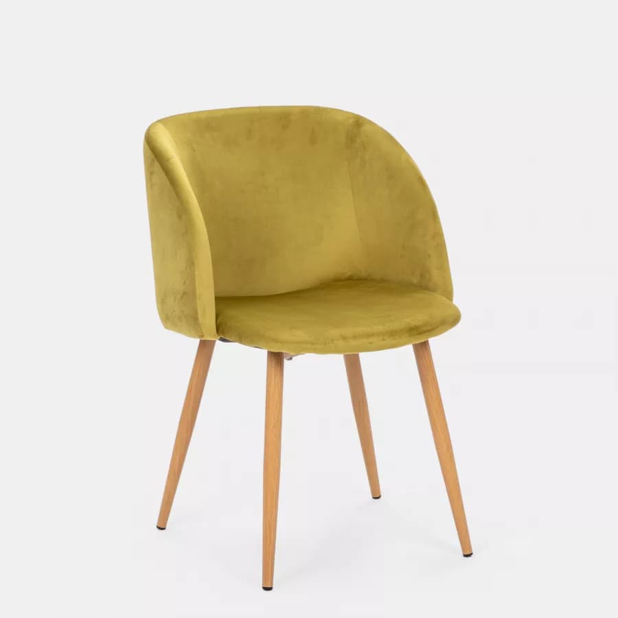 Set 2 sedie in velluto verde oliva con gambe effetto legno - Mady
