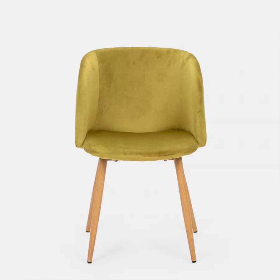 Set 2 sedie in velluto verde oliva con gambe effetto legno - Mady