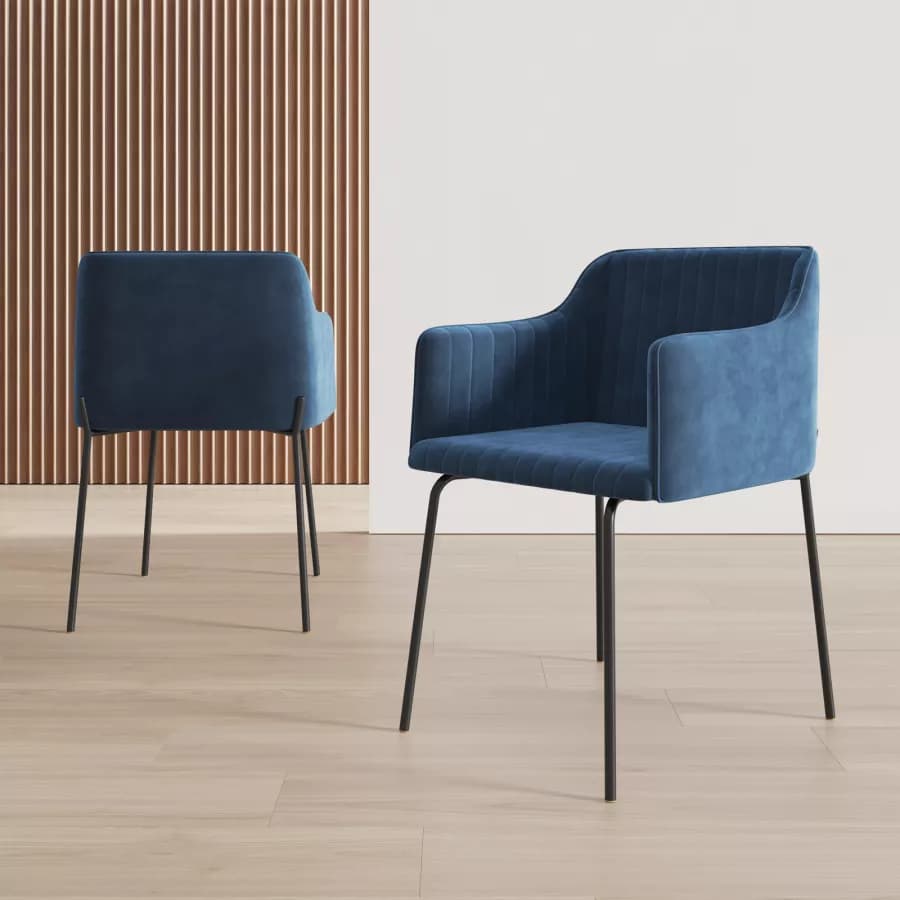 Set 2 sedie in velluto blu scuro e gambe in metallo nero - Vanus