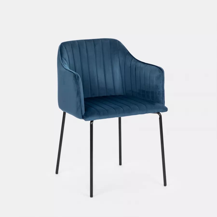 Set 2 sedie in velluto blu scuro e gambe in metallo nero - Vanus