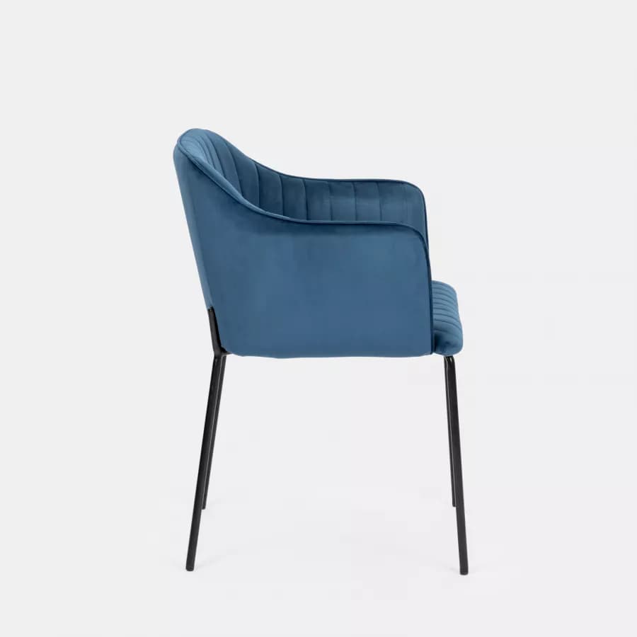Set 2 sedie in velluto blu scuro e gambe in metallo nero - Vanus