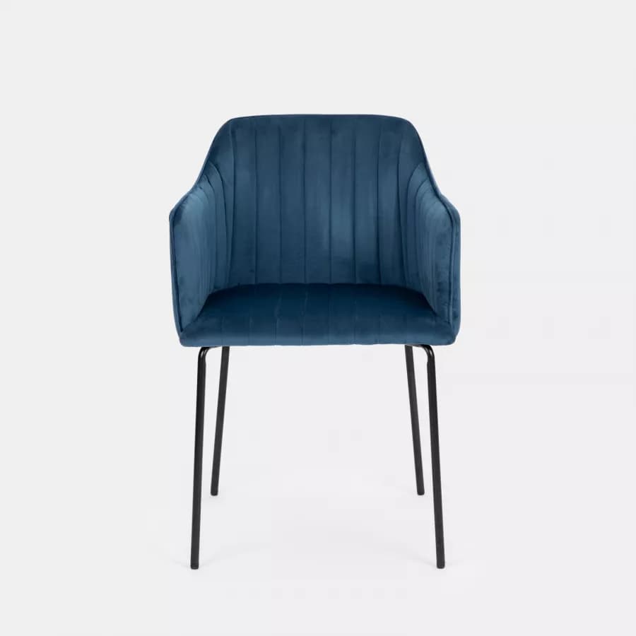 Set 2 sedie in velluto blu scuro e gambe in metallo nero - Vanus
