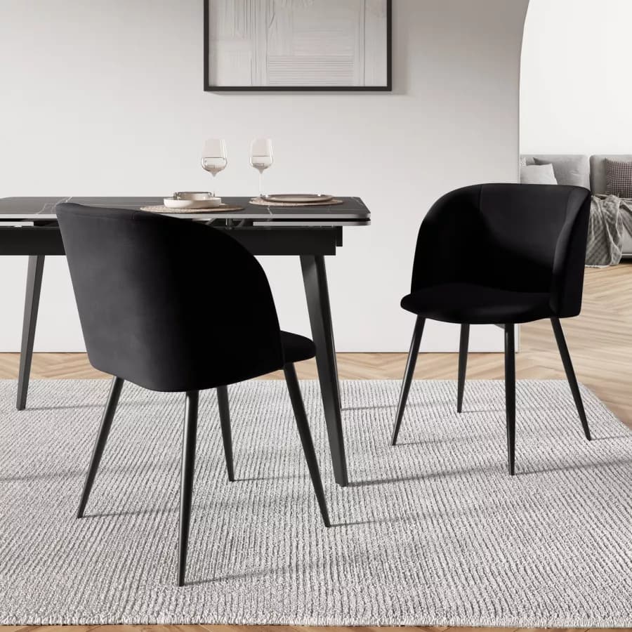 Set 2 sedie in velluto nero con gambe in metallo nero - Mady