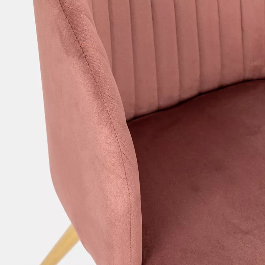 Set 2 sedie in velluto trapuntato rosa antico e gambe in metallo finitura oro - Clare