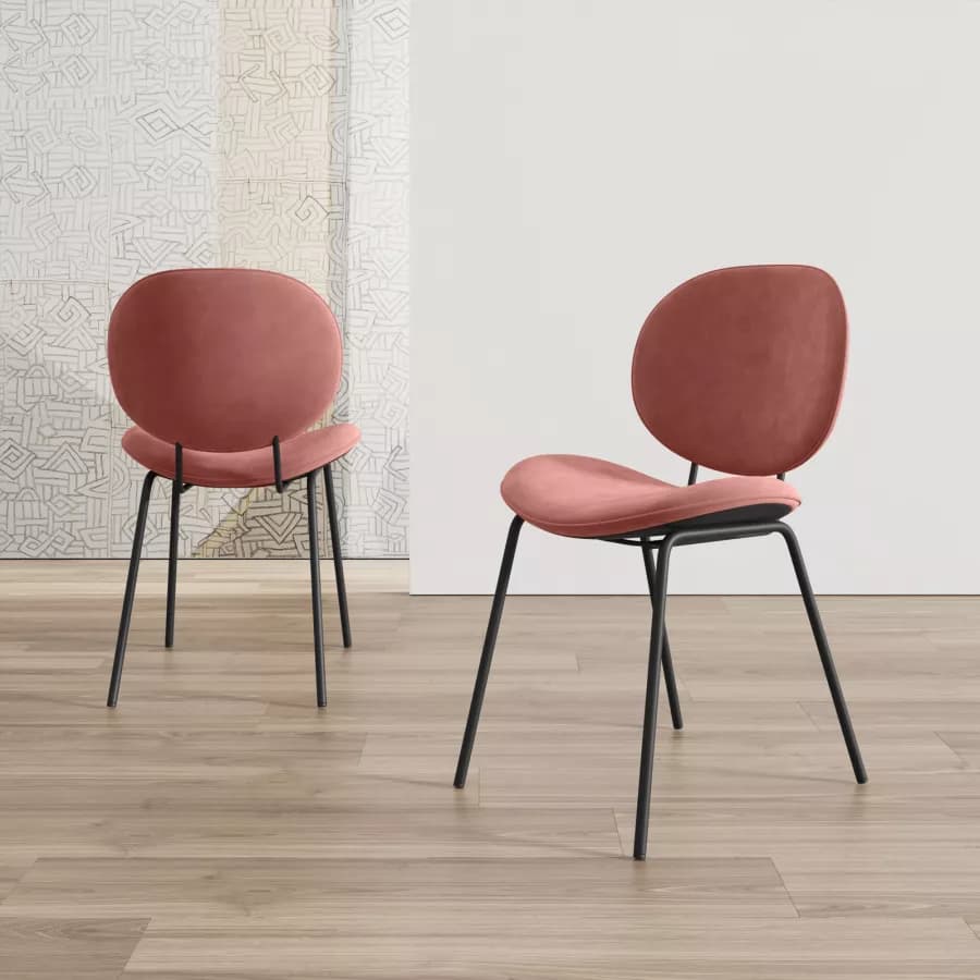 Set 2 sedie in velluto rosa antico con gambe in metallo nero - Milva