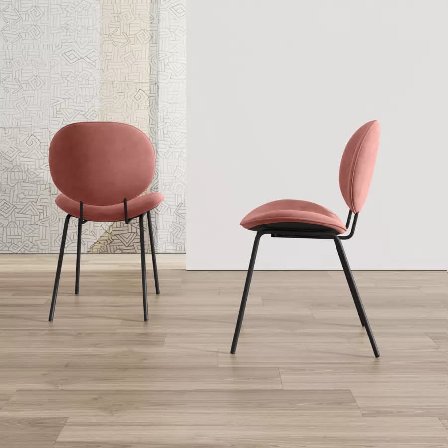 Set 2 sedie in velluto rosa antico con gambe in metallo nero - Milva