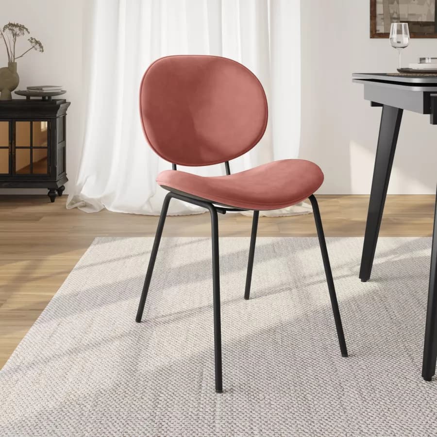 Set 2 sedie in velluto rosa antico con gambe in metallo nero - Milva