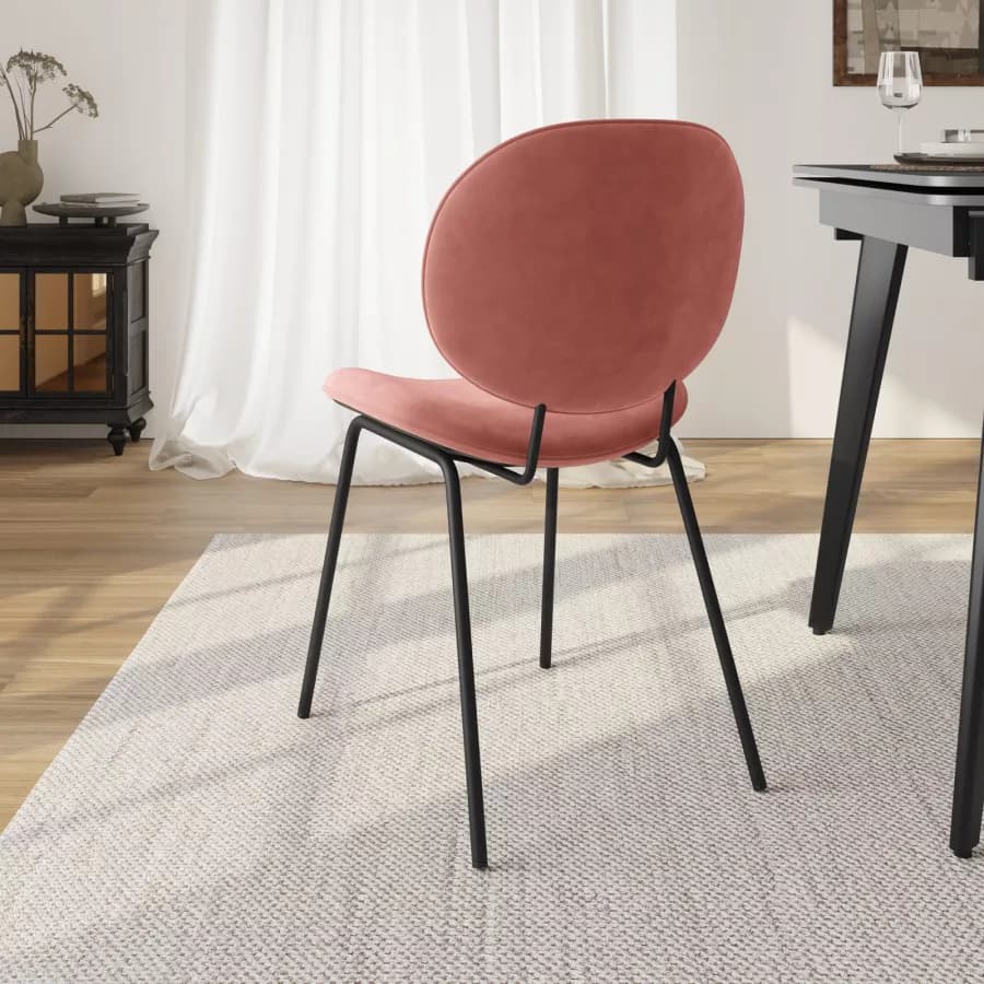 Set 2 sedie in velluto rosa antico con gambe in metallo nero - Milva