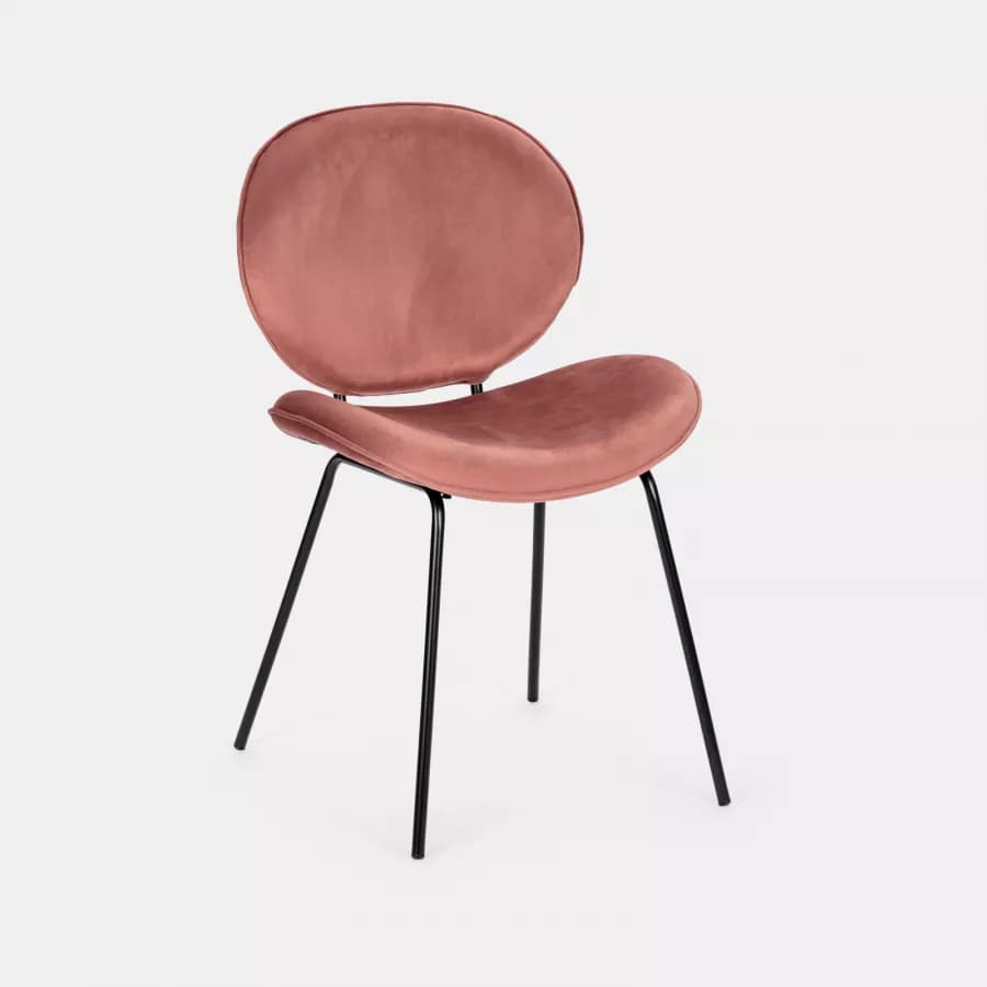 Set 2 sedie in velluto rosa antico con gambe in metallo nero - Milva