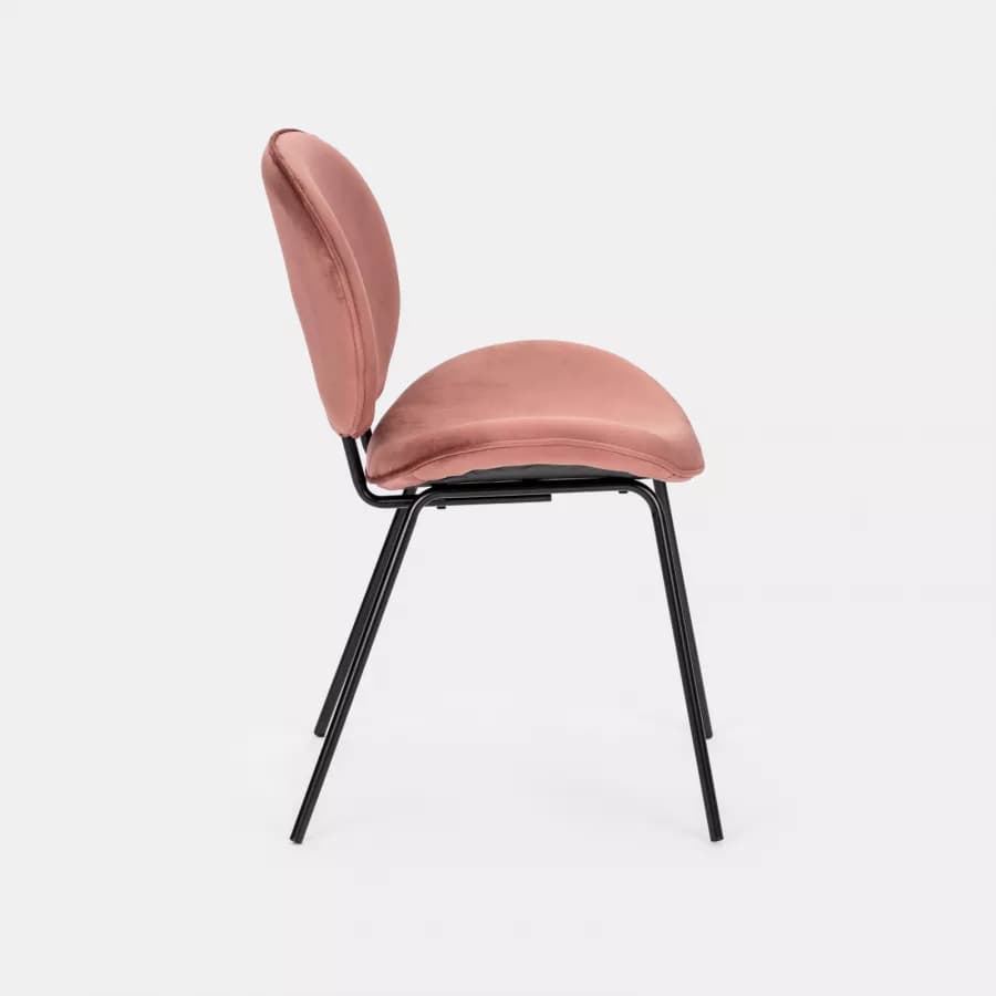 Set 2 sedie in velluto rosa antico con gambe in metallo nero - Milva