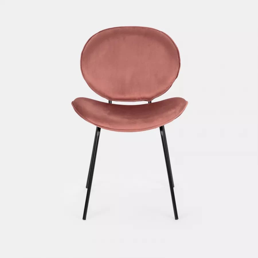 Set 2 sedie in velluto rosa antico con gambe in metallo nero - Milva