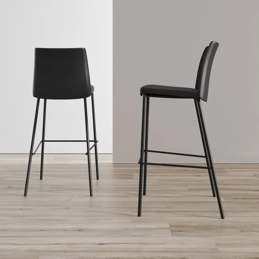 Set 2 sgabelli in similpelle nera con struttura in metallo - Drusilla
