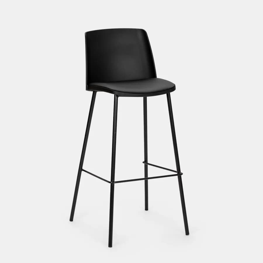 Set 2 sgabelli in similpelle nera con struttura in metallo - Drusilla