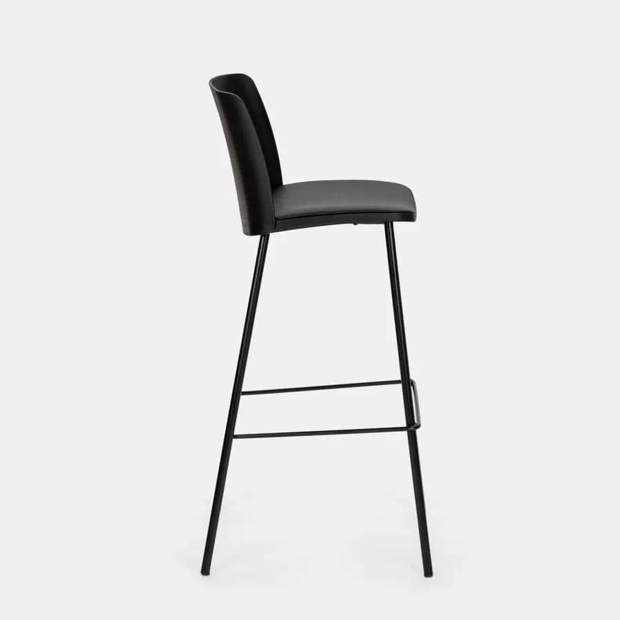 Set 2 sgabelli in similpelle nera con struttura in metallo - Drusilla