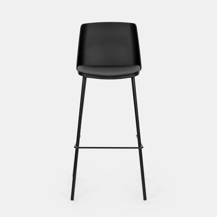 Set 2 sgabelli in similpelle nera con struttura in metallo - Drusilla