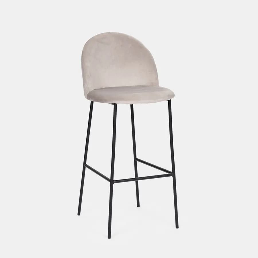Set 2 sgabelli in velluto grigio chiaro con gambe nere - Wilmer
