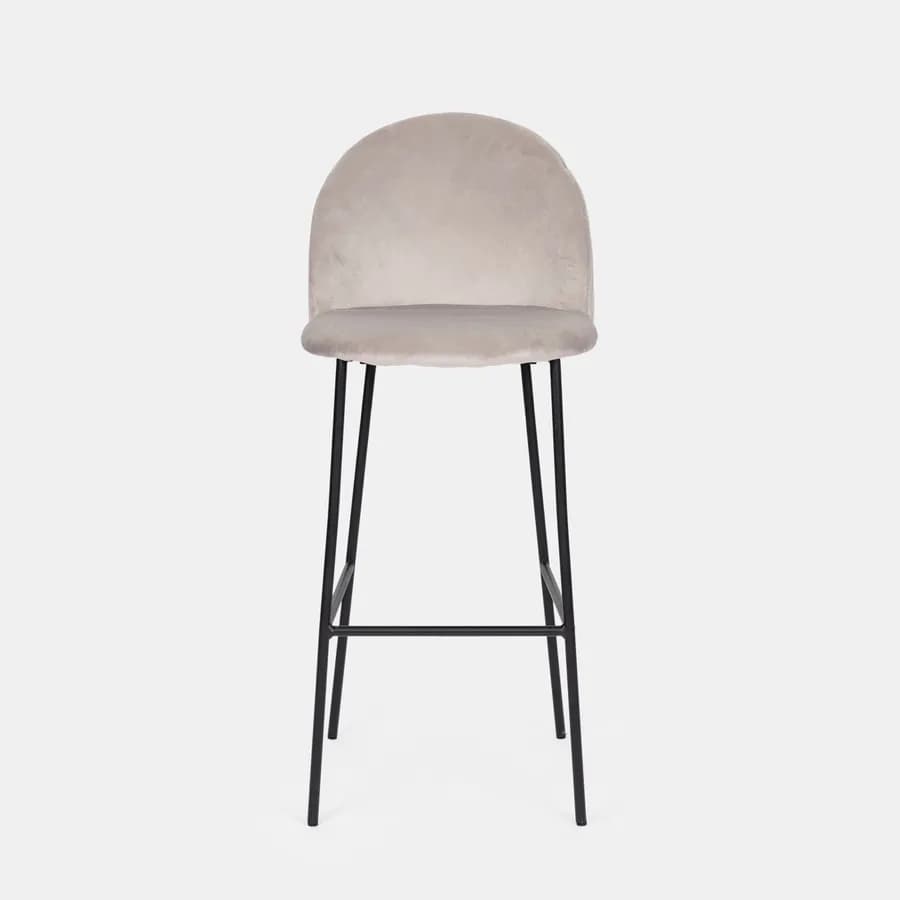 Set 2 sgabelli in velluto grigio chiaro con gambe nere - Wilmer
