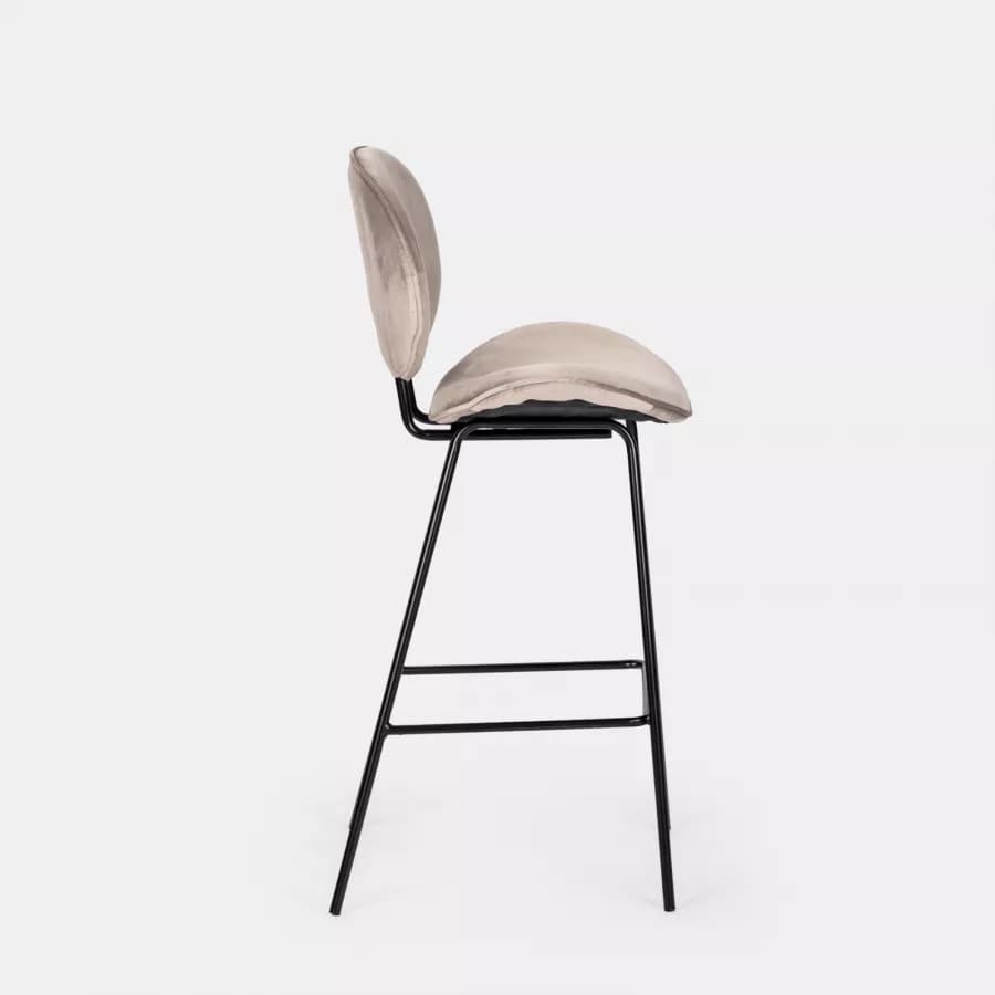 Set 2 sgabelli in velluto grigio tortora con gambe in metallo nero - Milva