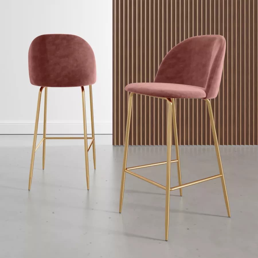 Set 2 sgabelli in velluto rosa antico con gambe oro - Melt