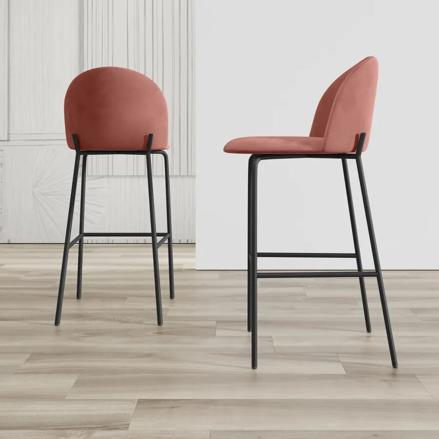 Set 2 sgabelli in velluto rosa con gambe nere - Wilmer