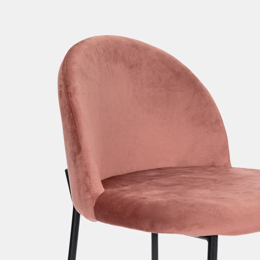 Set 2 sgabelli in velluto rosa con gambe nere - Wilmer