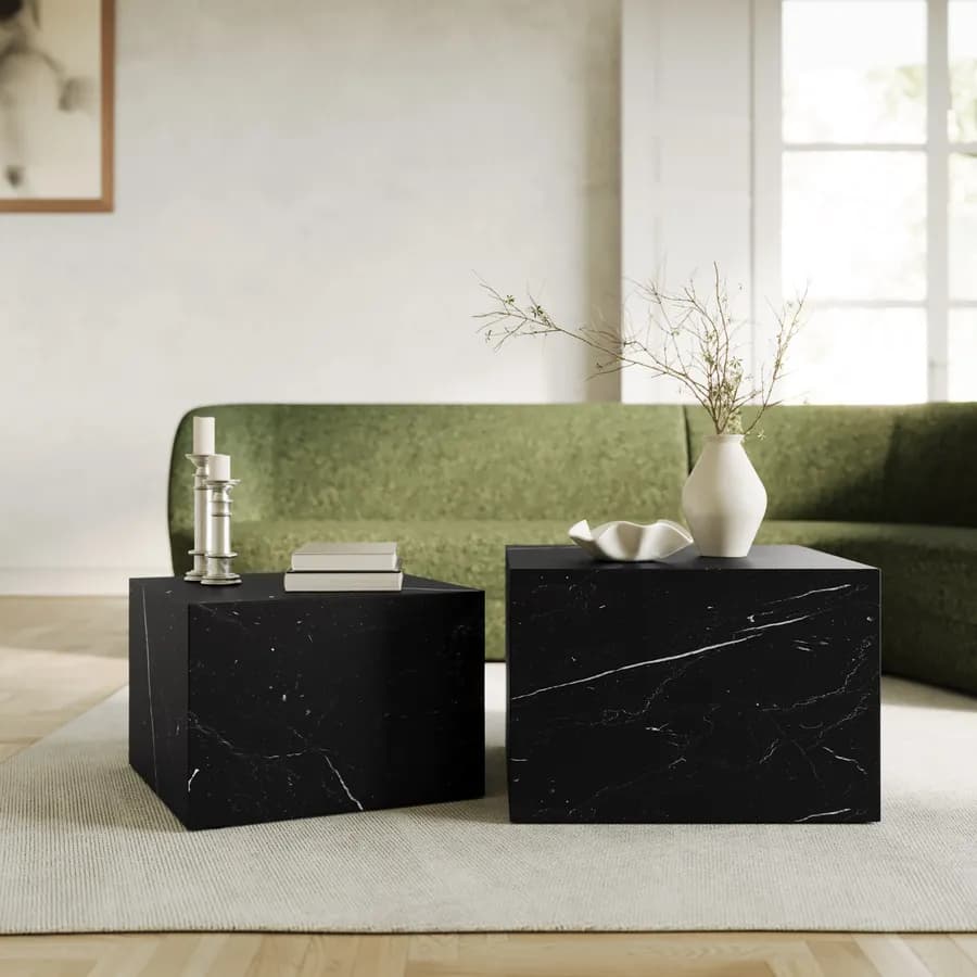 Set 2 tavolini 58x40 cm e 50x35 cm effetto marmo nero - Hunt