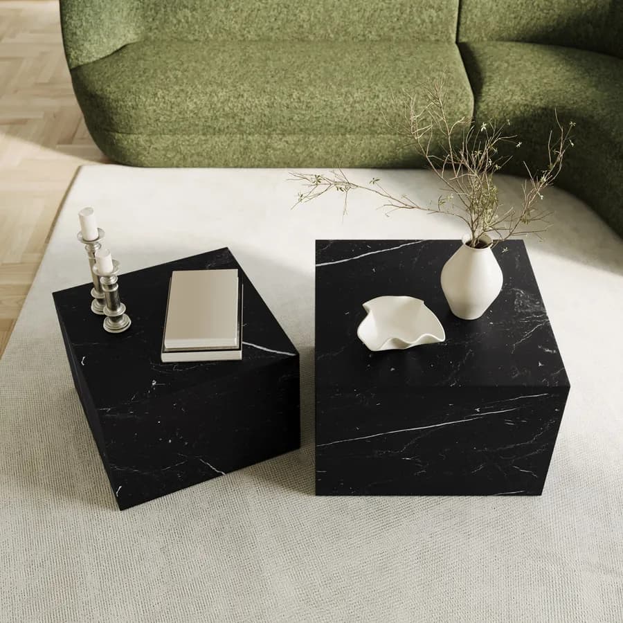 Set 2 tavolini 58x40 cm e 50x35 cm effetto marmo nero - Hunt