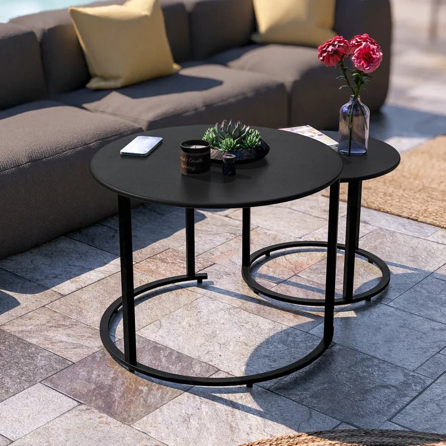 Set 2 tavolini da giardino sovrapponibili in metallo nero - Clemo