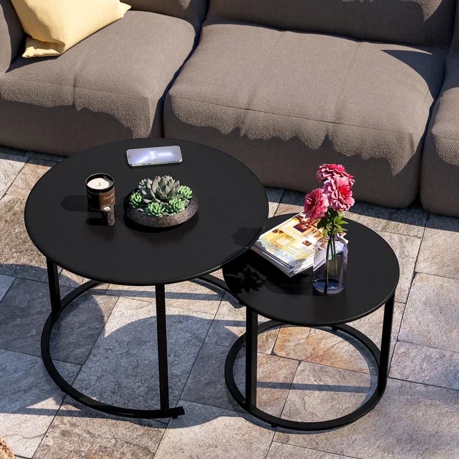 Set 2 tavolini da giardino sovrapponibili in metallo nero - Clemo