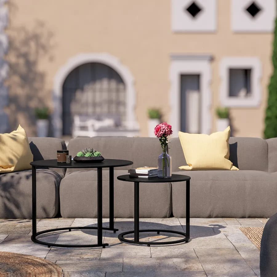 Set 2 tavolini da giardino sovrapponibili in metallo nero - Clemo