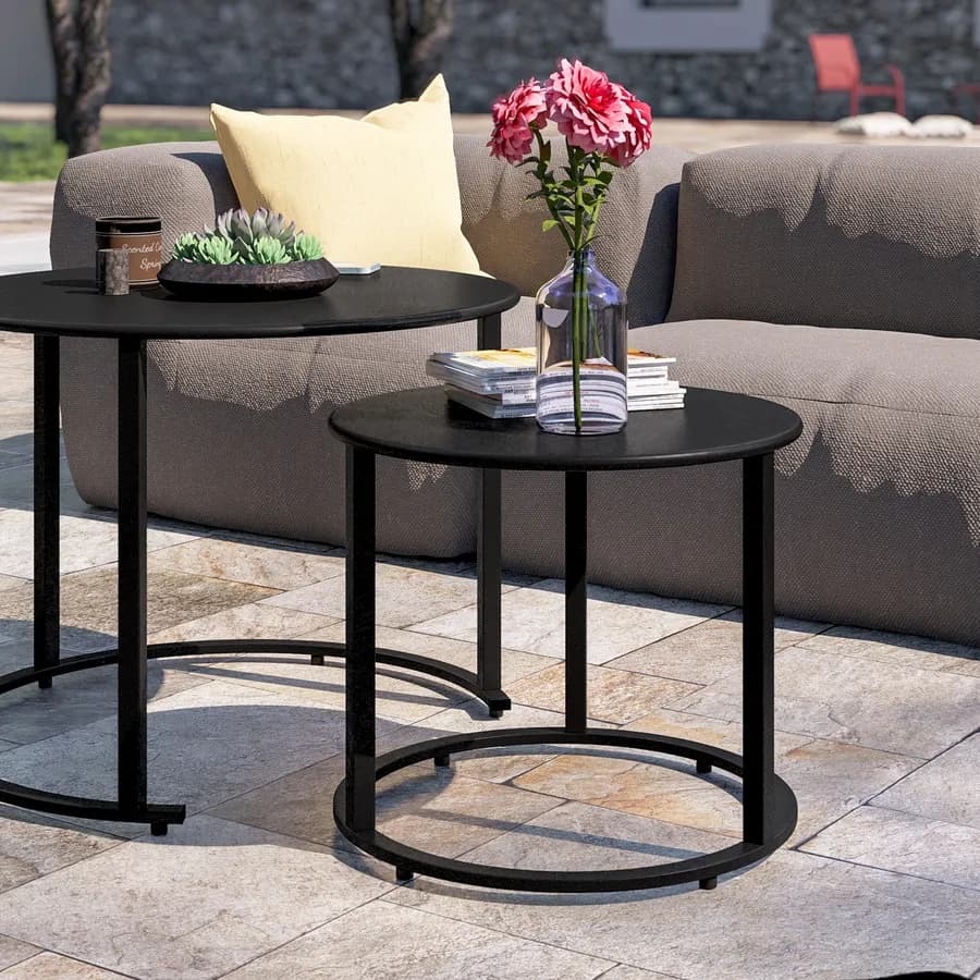 Set 2 tavolini da giardino sovrapponibili in metallo nero - Clemo