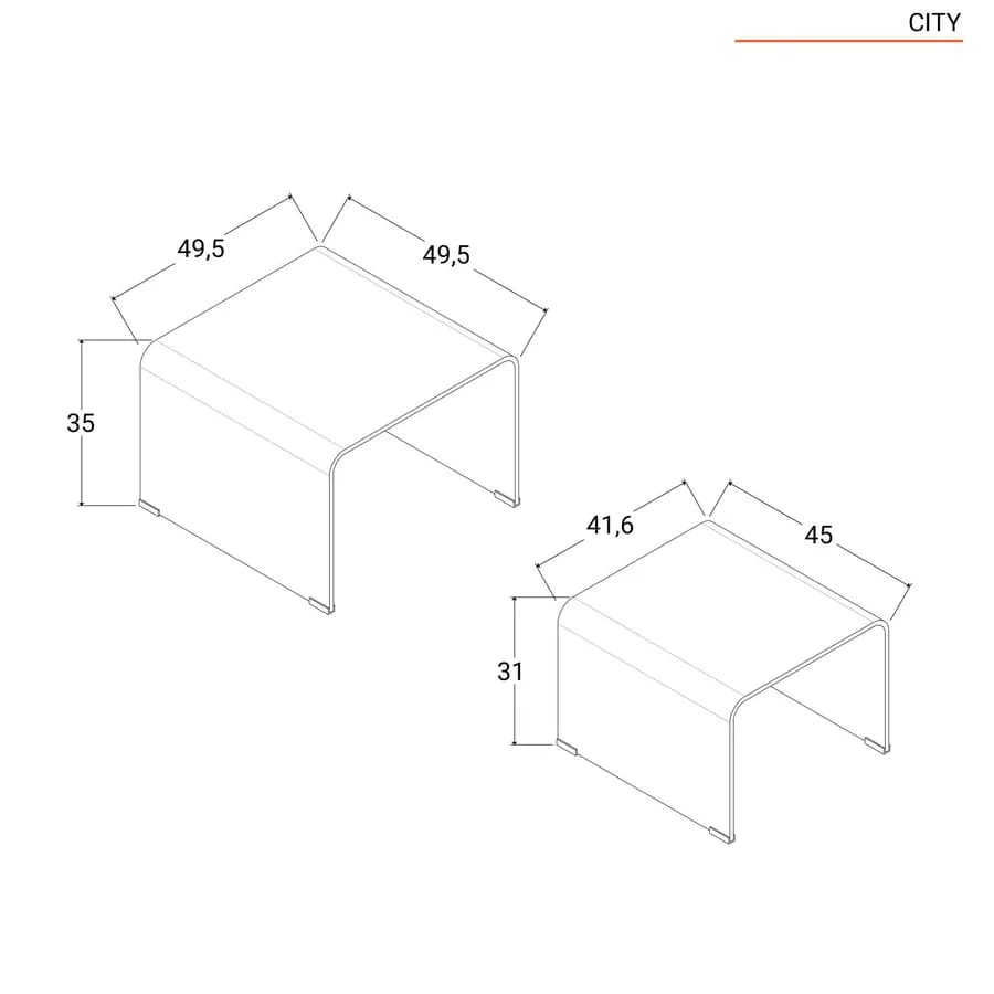 Set da 2 tavolini in vetro sagomato e curvato - City