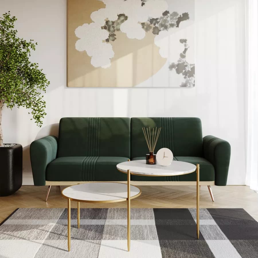Set 2 tavolini in metallo oro con piano bianco effetto marmo - Lefar
