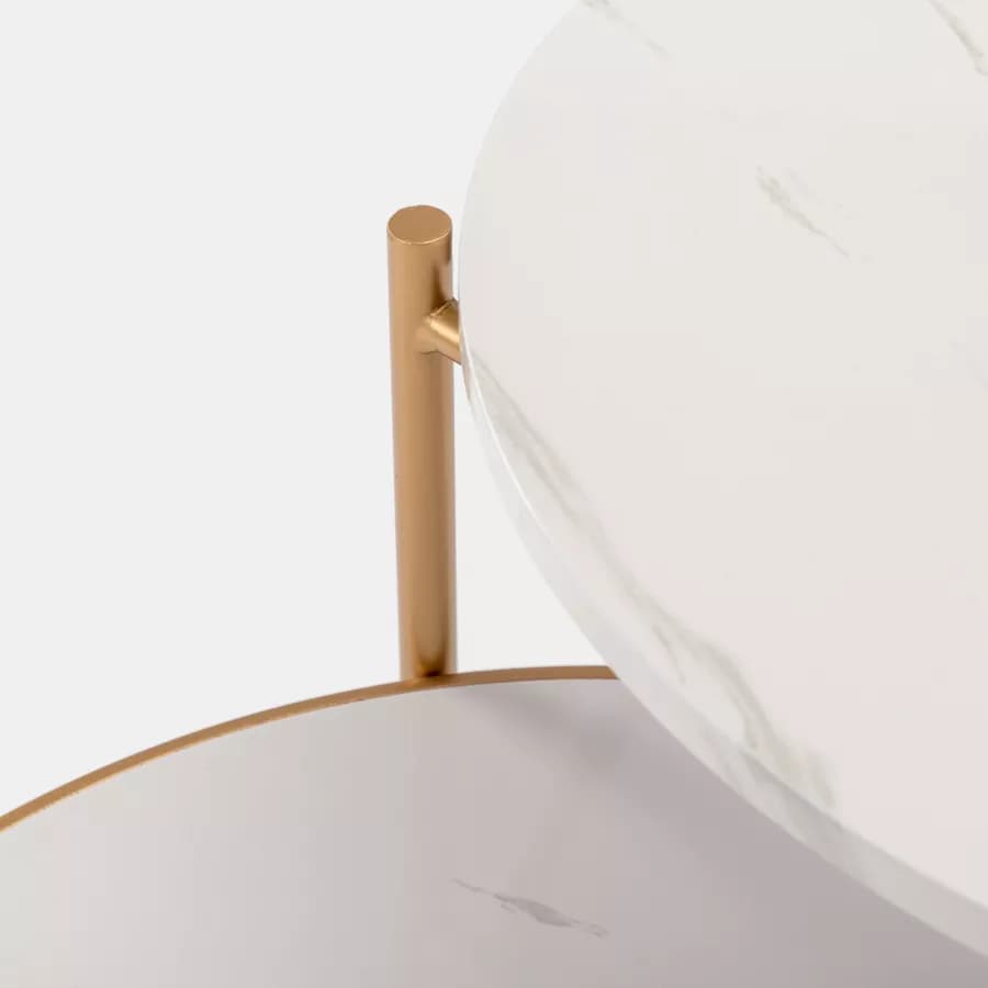 Set 2 tavolini in metallo oro con piano bianco effetto marmo - Lefar