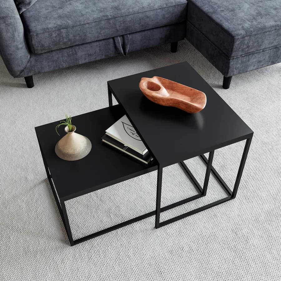Set 2 tavolini 45x60 cm e 72x45 cm top nero e struttura in metallo - Chara