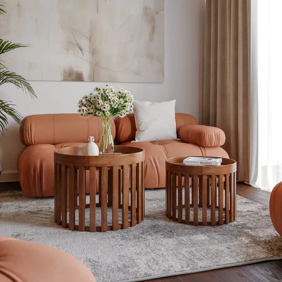 Set 2 tavolini rotondi 60 e 48 cm in legno di acacia naturale - Karan