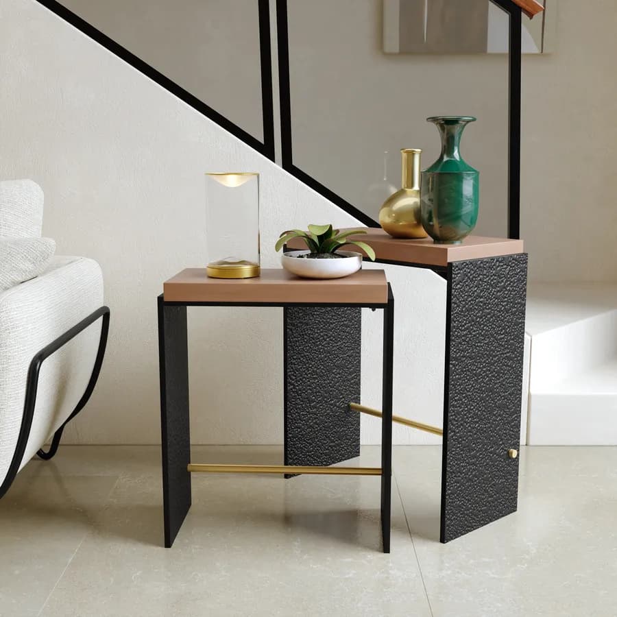 Set 2 tavolini sovrapponibili in legno noce benson e metallo nero - Colys
