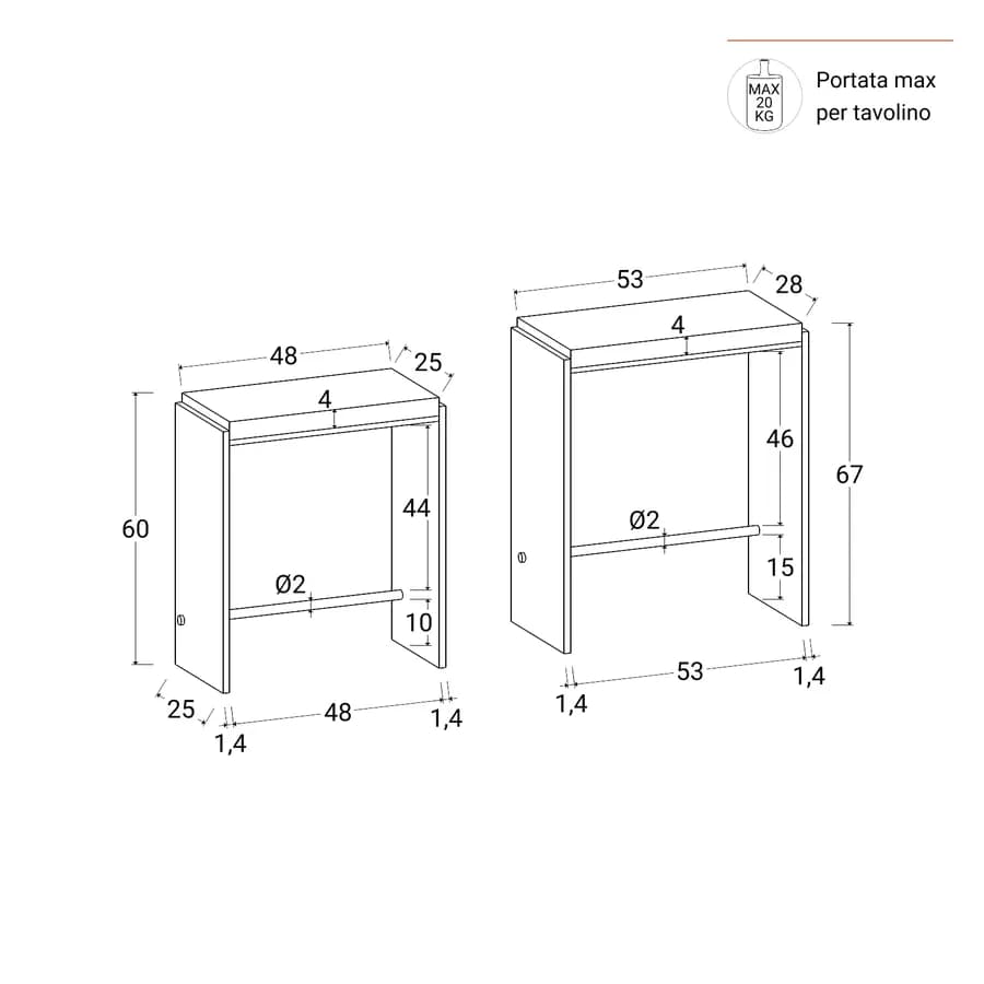 Set 2 tavolini sovrapponibili in legno noce benson e metallo nero - Colys