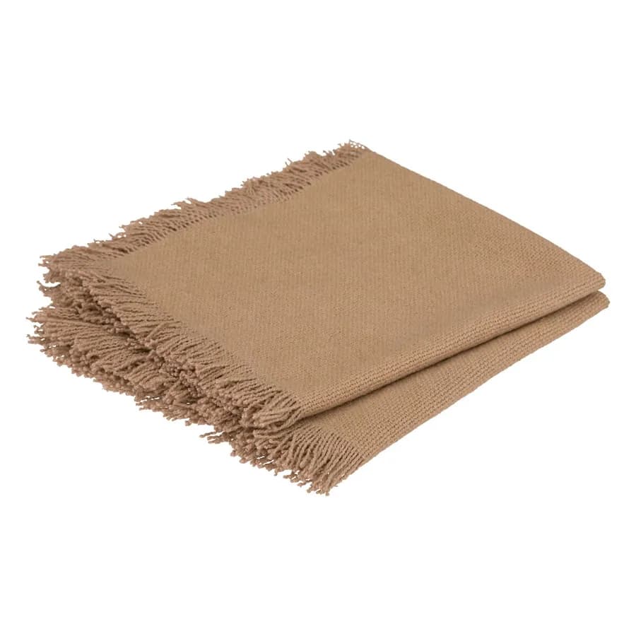 Set 2 tovaglioli in cotone beige scuro con frange - Saphir