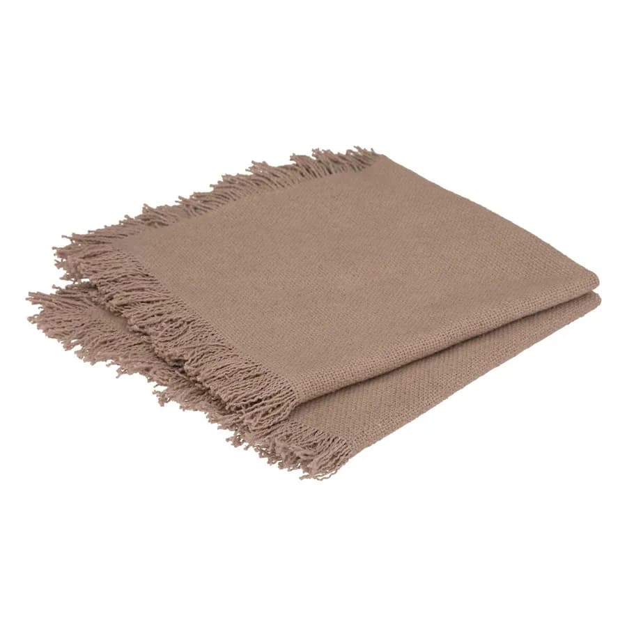 Set 2 tovaglioli in cotone grigio tortora con frange - Saphir