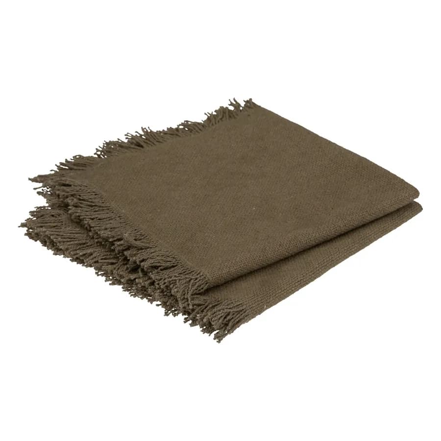 Set 2 tovaglioli in cotone verde scuro con frange - Saphir